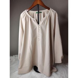 Triratna Women's Tan 3/4 Balloon Sleeve Round Neck Button Blouse